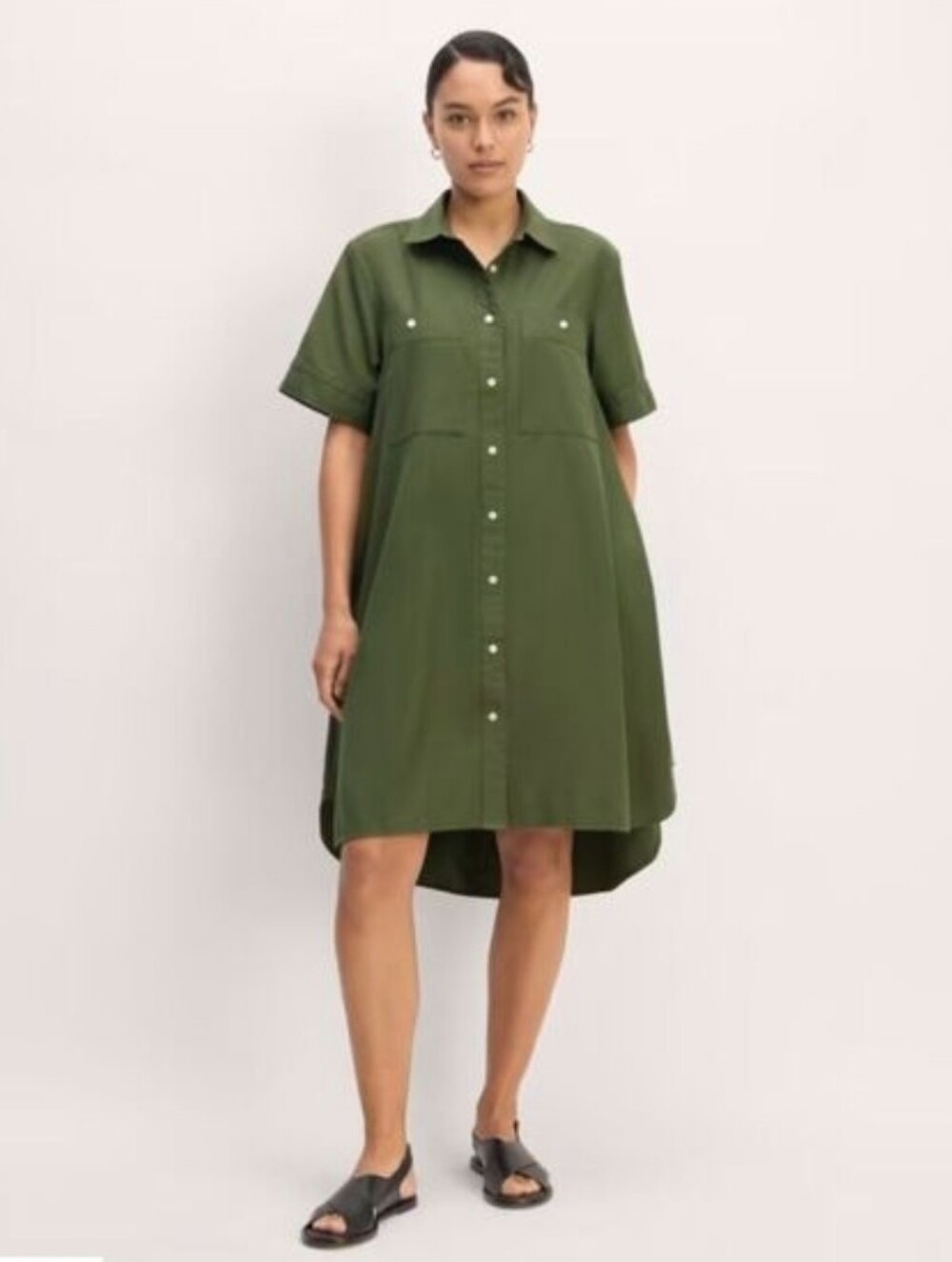 Everlane The Daytripper Shirt Dress Military Olive Green Size XL Midi Minimalist